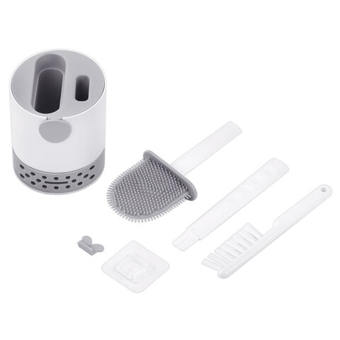 Ершик для унитаза силиконовый (плоский) + щеточка, напольный / настенное крепление, LAIMA, 700561 - фото 4