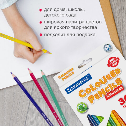 Карандаши цветные BRAUBERG PREMIUM, 36 цветов, трехгранные, грифель 3 мм, 181664 - фото 16