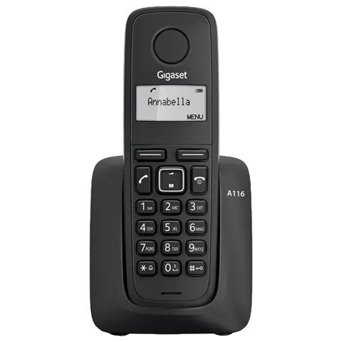 Радиотелефон Gigaset A116, память 50 номеров, АОН, повтор, часы, черный, S30852H2801S301 - фото 1