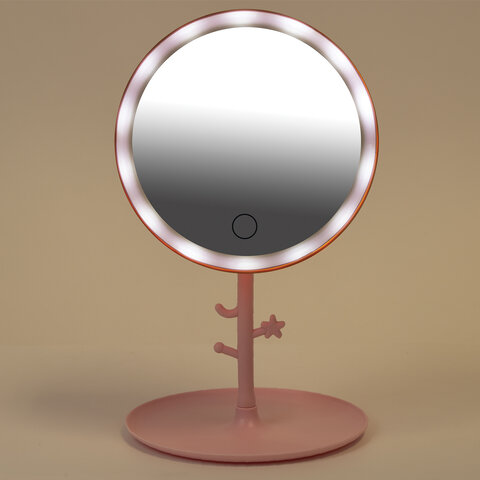 Зеркало настольное с LED-подсветкой для макияжа, диаметр 17 см, 3 режима свечения, аккумулятор 1200 mAh, цвет розовый, WBZ (ВБЗ), 609331 - фото 6