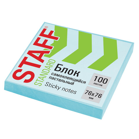 Блок самоклеящийся (стикеры) STAFF STANDARD, ПАСТЕЛЬНЫЙ 76х76 мм, голубой, 100 листов, 116574 - фото 1