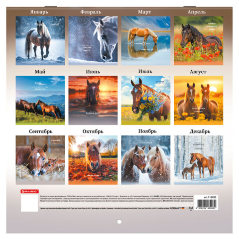 Календарь настенный перекидной 2026 г., BRAUBERG, 12 листов, 28,5х28,5 см, "Благородные лошади", 116932 - фото 17