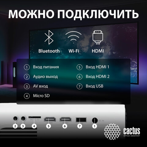 Проектор CACTUS CS-PRM.07WT.WUXGA, LCD, 1920x1080, 16:9, 3200 лм, 1500:1, 1,16 кг - фото 4