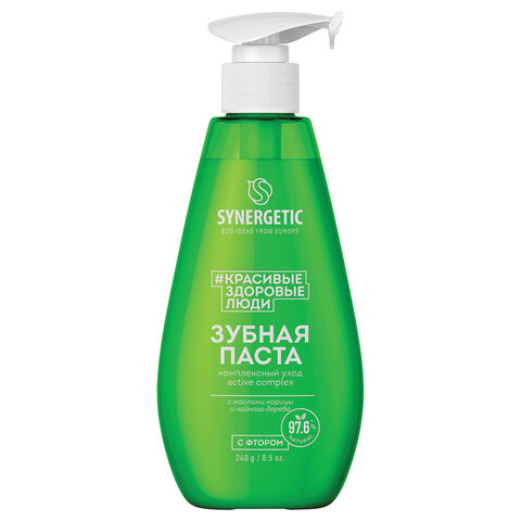 Зубная паста 240 мл, SYNERGETIC "Комплексный уход", с маслами корицы и чайного дерева, дозатор, 201024 - фото 12