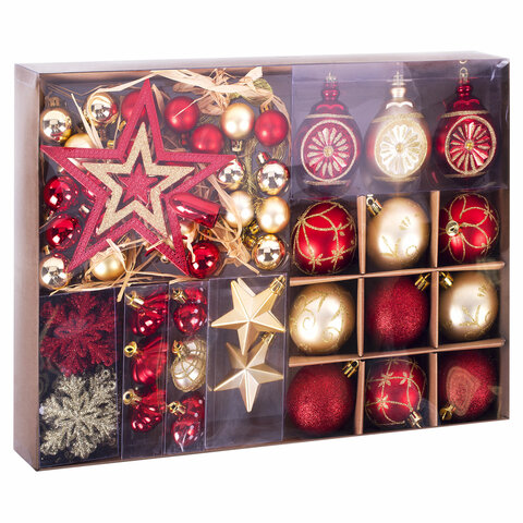 Шары новогодние ёлочные "Red & Gold Luxury" 70 предметов, красный/золото, ЗОЛОТАЯ СКАЗКА, 591714 - фото 1