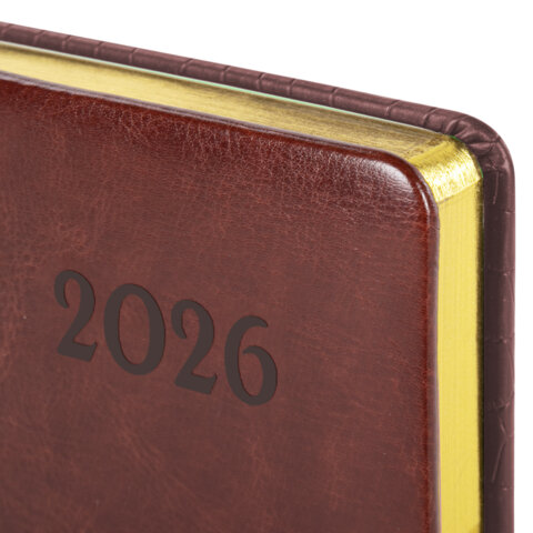 Ежедневник датированный 2026, А5, 138x213 мм, BRAUBERG "Cayman", под кожу, бордовый/коричневый, 117044 - фото 3