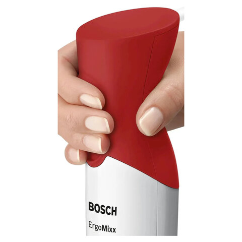 Блендер погружной BOSCH MSM64110, 450 Вт, 2 скорости, 1 насадка, стакан, белый/красный - фото 3