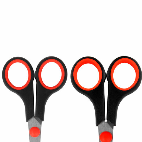 Ножницы BRAUBERG SOFT GRIP НАБОР 5 штук (140, 170, 190, 220, 240 мм), эргономичные черно-красные ручки, ВЫГОДНАЯ УПАКОВКА, 238410 - фото 5