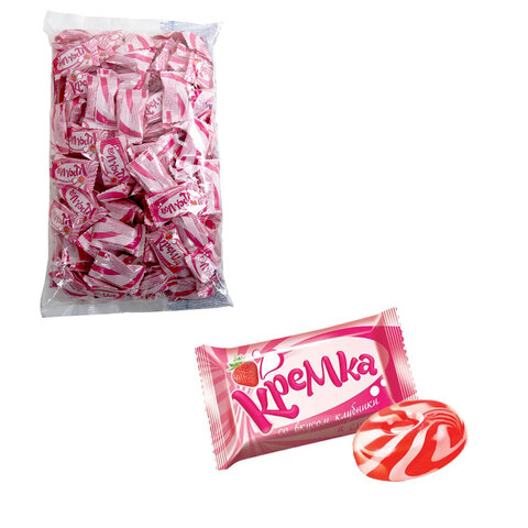 Карамель леденцовая КРЕМКА со вкусом клубники и сливок, 1 кг, РНК660 - фото 1