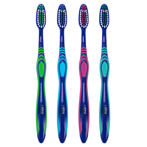 Зубная щетка средней жесткости, с чисткой языка, гибкая, КОМПЛЕКТ 4 шт., LAIMA DENT, 609323 - фото 2