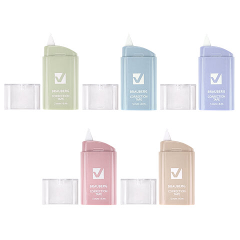 Корректирующая лента BRAUBERG COMPACT PASTEL, 5 мм х 6 м, корпус ассорти, блистер, 272495 - фото 1