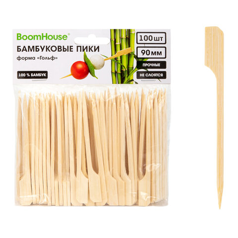 Шпажки-пики для канапе бамбуковые ГОЛЬФ 9 см, 100 шт., BOOMHOUSE (БУМХАУС), 701962 - фото 1