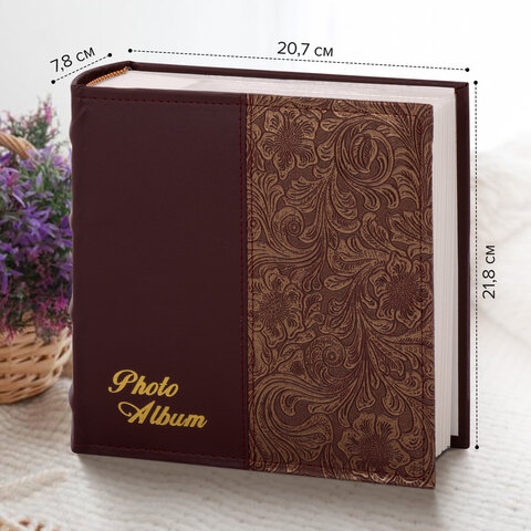 Фотоальбом BRAUBERG на 300 фотографий 10х15 см, обложка под кожу, бумажные страницы, бокс, бордо+бронза, 390681 - фото 16