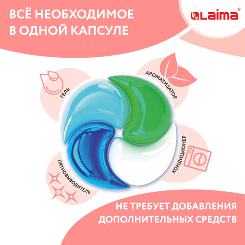 Капсулы для стирки белья большие концентрат 4 в 1, с кондиционером, "Райский сад", 60 шт., LAIMA, 608876 - фото 4