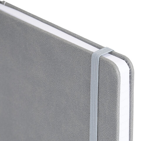 Блокнот А5 135x212 мм BRAUBERG "Edge", под кожу, резинка, держатель, 80 л., клетка, серый, 117146 - фото 4