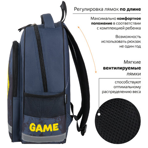 Рюкзак ПИФАГОР SCHOOL, 1 отделение, 3 кармана, "Game zone", 38x28х14 см, 271407 - фото 10