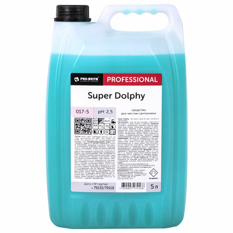Средство для уборки санитарных помещений, 5 л, PRO-BRITE SUPER DOLPHY, кислотное, концентрат, 017-5 - фото 1