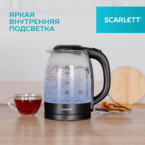 Чайник SCARLETT SC-EK27G11, 1,7 л, 2200 Вт, закрытый нагревательный элемент, стекло, черный - фото 11