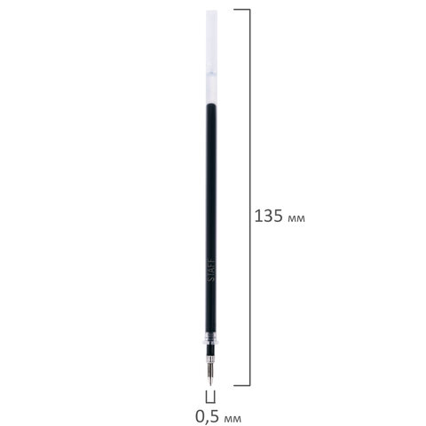 Стержни гелевые STAFF, 135 мм, НАБОР 10 шт. + 2 шт. в ПОДАРОК, ЧЕРНЫЕ, стандартный наконечник, узел 0,5 мм, линия письма 0,35 мм, 170411 - фото 3