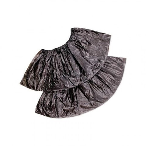 Бахилы, КОМПЛЕКТ 100 шт. (50 пар), ЭКСТРА, 39х14 см, двойная резинка, 30 мкм, 3,6 г, черные, ELEGREEN, ПНД-15/2р-Ч - фото 1