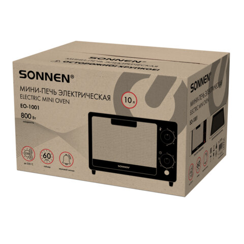 Мини-печь электрическая SONNEN EO-1001, 800 Вт, 10 л, таймер, нагрев до 230 °C, черная, 458308 - фото 12