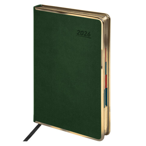 Ежедневник датированный 2026 А5 148х218 мм, GALANT "Infinity Gold", под кожу, темно-зеленый, 117504 - фото 1