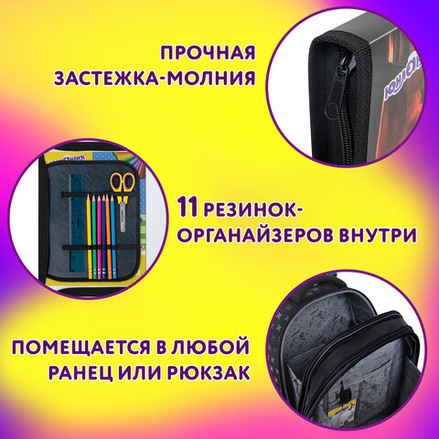 Папка для труда на молнии ЮНЛАНДИЯ А4, 1 отделение, откидная планка, органайзер, "Fire car", 272223 - фото 11