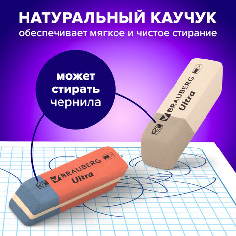 Ластики BRAUBERG "Ultra Mix" 6 шт., размер ластика 41х14х8 мм, ассорти, натуральный каучук, 229602 - фото 11