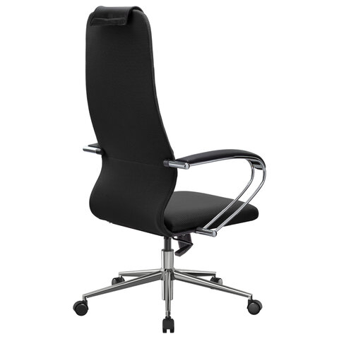 Кресло офисное МЕТТА "SU-B-10" хром, ткань-сетка, сиденье и спинка мягкие, черное - фото 8