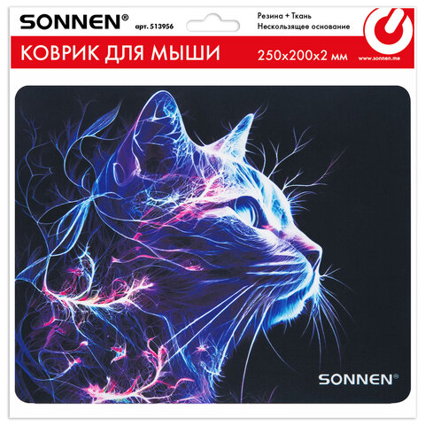 Коврик для мыши SONNEN "NEON CAT" резина + ткань, 250х200х2 мм, 513956 - фото 6