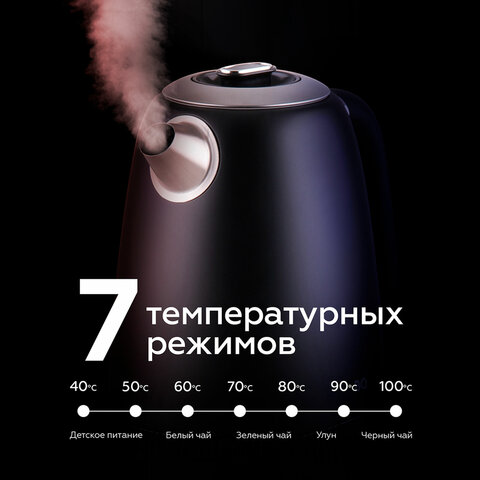 Чайник BQ (БИ-КЬЮ) KT1724SW, 1,7 л, 2200 Вт, закрытый нагревательный элемент, ТЕРМОРЕГУЛЯТОР, черный, 86195511 - фото 3