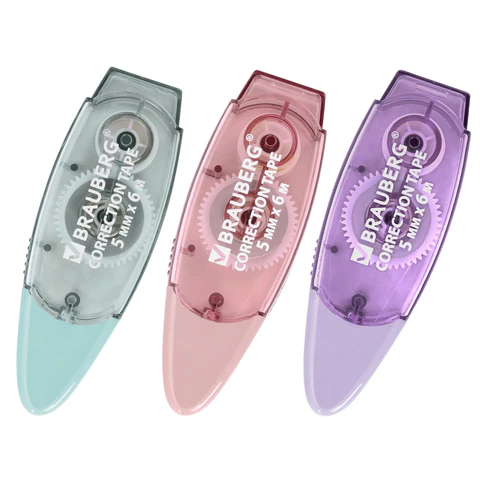 Корректирующая лента BRAUBERG PASTEL, 5 мм х 6 м, ассорти, блистер, 272666 - фото 2