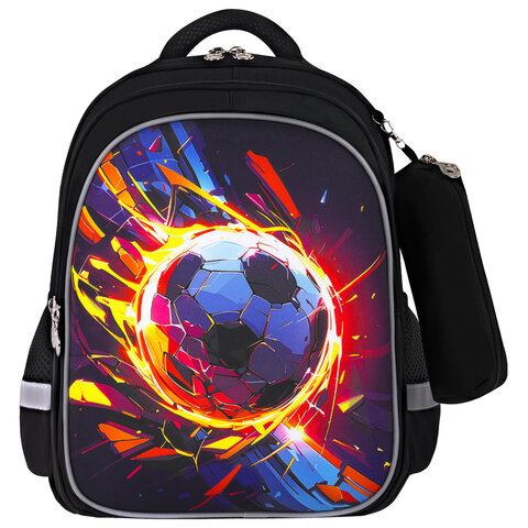 Рюкзак BRAUBERG KIDS MIND с пеналом в комплекте, 2 отделения, "Football", 40х28х18 см, 273178 - фото 2
