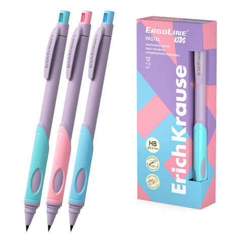 Карандаш механический 2 мм ERICH KRAUSE "ErgoLine Kids Pastel", HB, с точилкой, ассорти, 63833 - фото 2