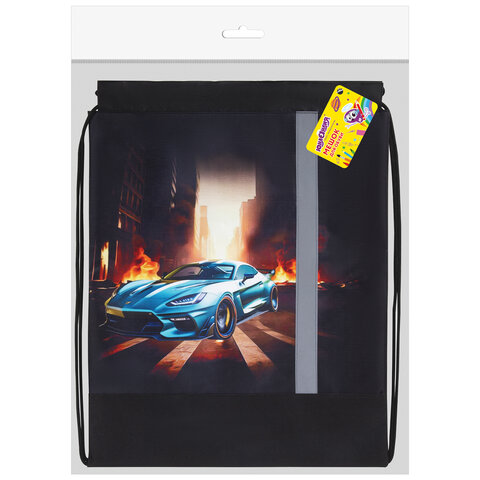 Мешок для обуви ЮНЛАНДИЯ, плотный, светоотражающая полоса, 46х36 см, "Fire car", 272411 - фото 6