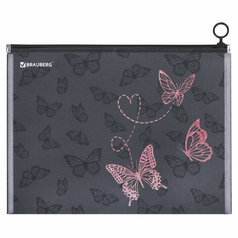 Папка для тетрадей BRAUBERG А4, 1 отделение, пластик, на zip-lock-молнии, "Neon butterflies", 272103 - фото 2