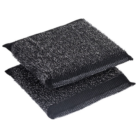 Губка-скрабер 11х10х1,5 см, поролон + металлическая оплетка КОМПЛЕКТ 2 штуки, посуда, уборка, LAIMA, 700058 - фото 4