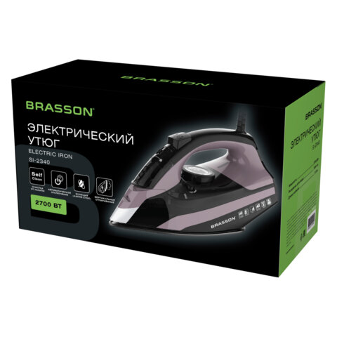 Утюг паровой BRASSON (БРАССОН) SI-2340, 2700 Вт, керамика, автоотключение, антикапля, ШНУР 2,8 м, самоочистка, графит/розовый, 458310 - фото 12