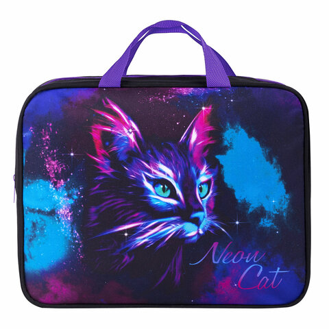 Папка на молнии с ручками BRAUBERG А4, 1 отделение, полиэстер, 80 мм, "Neon cat", 271482 - фото 2