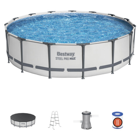 Каркасный бассейн, фильтр-насос 3028 л/ч, лестница, тент "Steel Pro Max" 457х107 см, 14970 л, усиленный каркас, BESTWAY, 56488 - фото 2