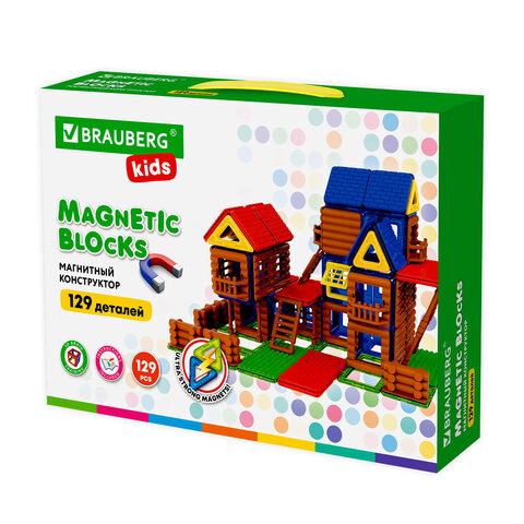 Магнитный конструктор MEGA MAGNETIC BUILD BLOCKS-129 "Построй дом", 129 деталей, BRAUBERG KIDS, 663850 - фото 1