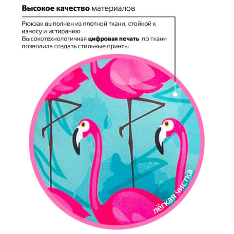 Рюкзак BRAUBERG СИТИ-ФОРМАТ универсальный, "Flamingo", разноцветный, 41х32х14 см, 228854 - фото 16