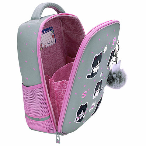 Ранец BRAUBERG LIGHT, 1 отделение, с брелоком, "Cat patches", плюшевые нашивки, 36х26х13 см, 272030 - фото 6