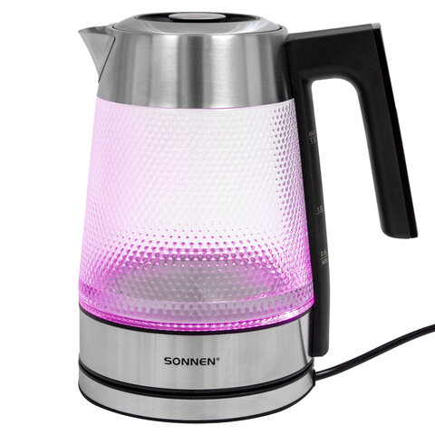 Чайник электрический с терморегулятором SONNEN KT-1809D, 1,8 л, 2200 Вт, 5 цветов подсветки, 5 температур, стекло текстура ромб, 455141 - фото 18