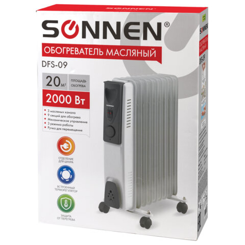 Обогреватель масляный SONNEN DFS-09, 2000 Вт, 9 секций, белый, 453499 - фото 9