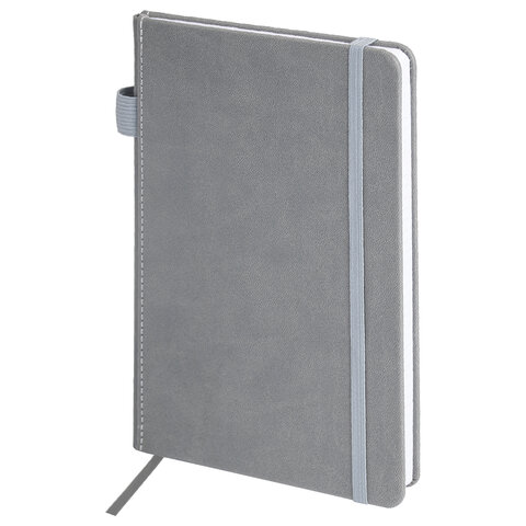 Блокнот А5 135x212 мм BRAUBERG "Edge", под кожу, резинка, держатель, 80 л., клетка, серый, 117146 - фото 2