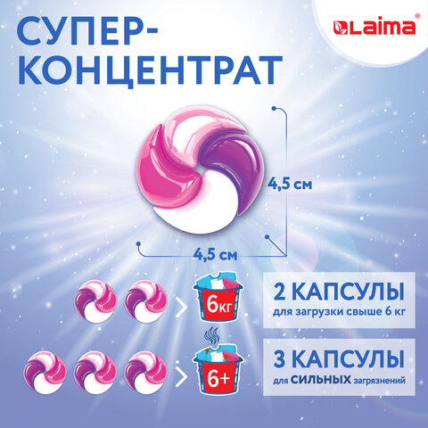 Капсулы для стирки большие концентрат 4 в 1, с кондиционером, "Магия сакуры", 60 шт., LAIMA, 608877 - фото 7