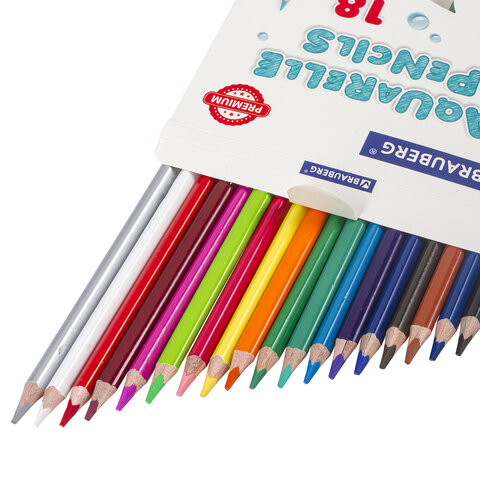 Карандаши цветные акварельные BRAUBERG PREMIUM AQUARELLE, 18 цветов, трехгранные, утолщенный грифель 4 мм, натуральное дерево, 181672 - фото 5