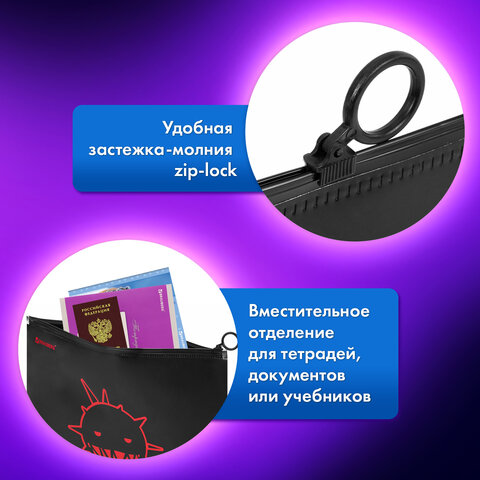 Папка для тетрадей BRAUBERG А4, 1 отделение, пластик, на zip-lock-молнии, "Danger", 272105 - фото 9
