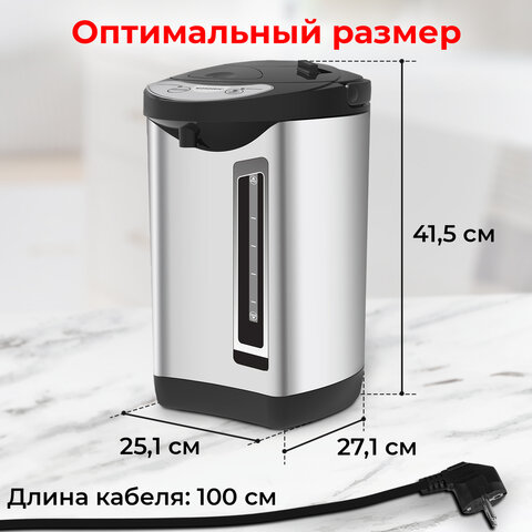 Термопот SONNEN TP-60, 6 л, 900 Вт, 1 температурный режим, 3 режима подачи воды, сталь, черный/серебро, 456713 - фото 18